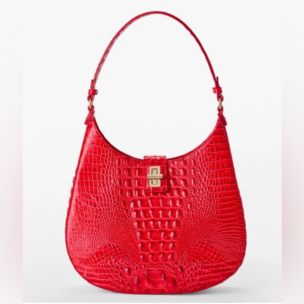 BNWT Brahmin Red (Sriracha))Croc-Embossed Shoulder Bag
